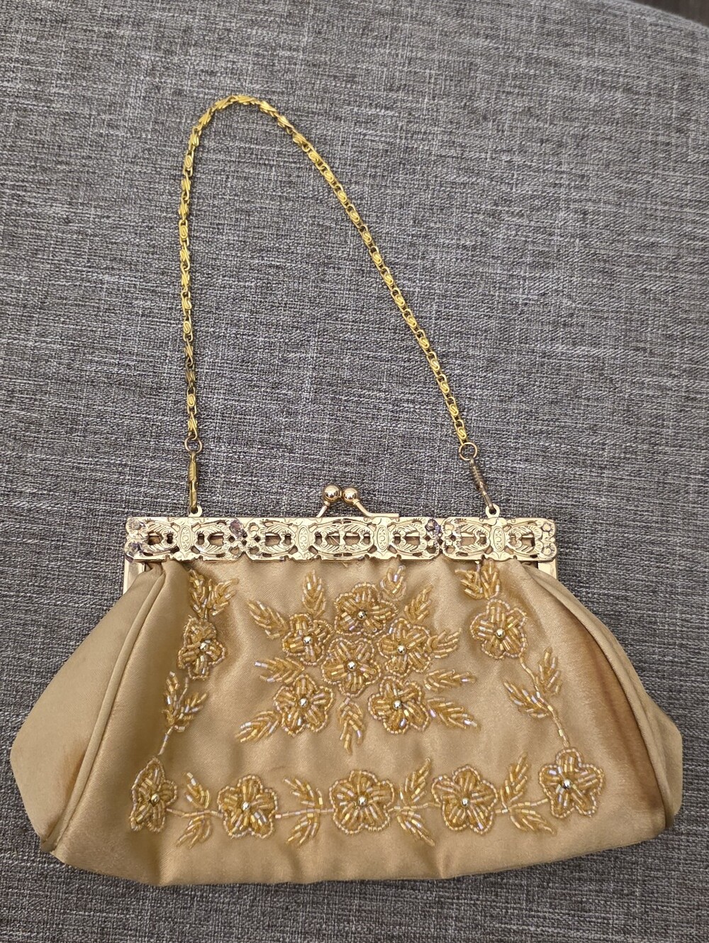 Vintage Midcentury Sequin Beaded Gold Evening Bag